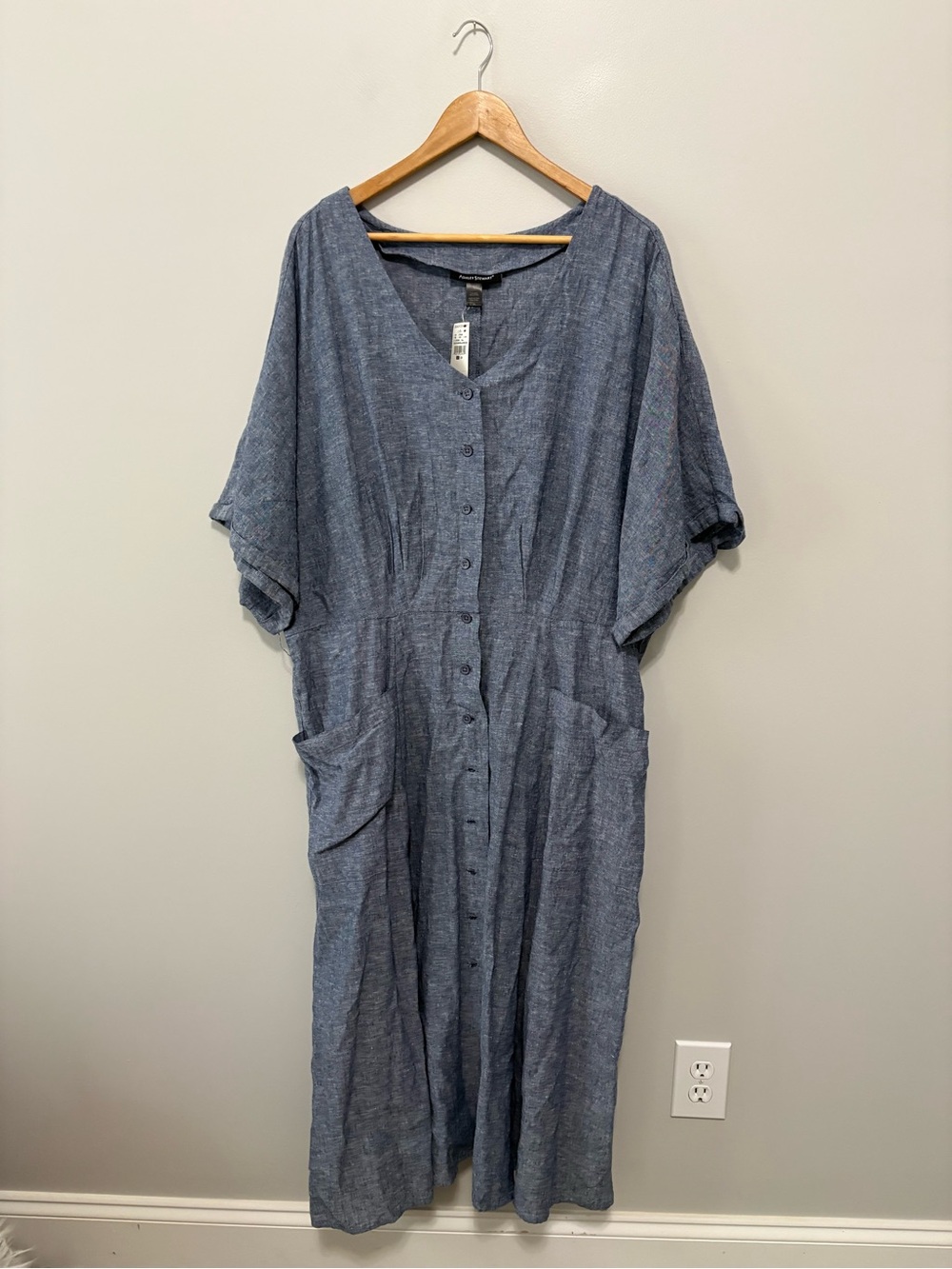 Ashley Stewart Casual Prairie Western Button-Front Blue Chambray Maxi Dress